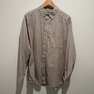 Ariat Shirt Mens XL Tan Geometric  Print Button Up Stretch Work Western Cowboy